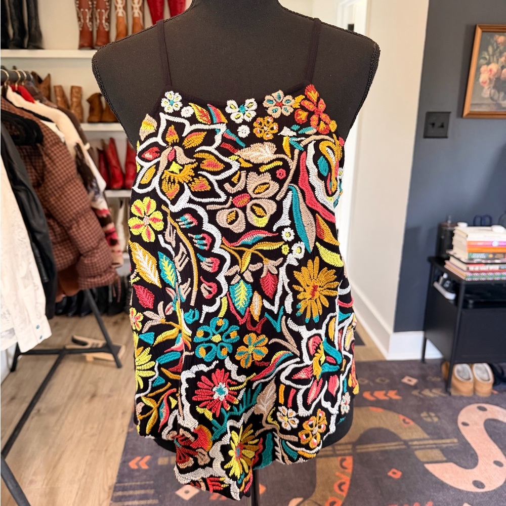 Idyllwind Black Floral Embroidered Top
